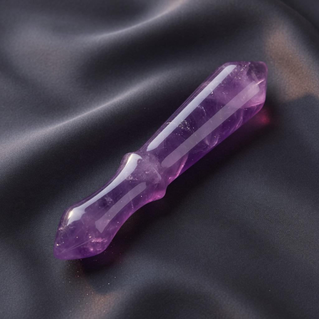 A smooth amethyst massage wand catching the light.