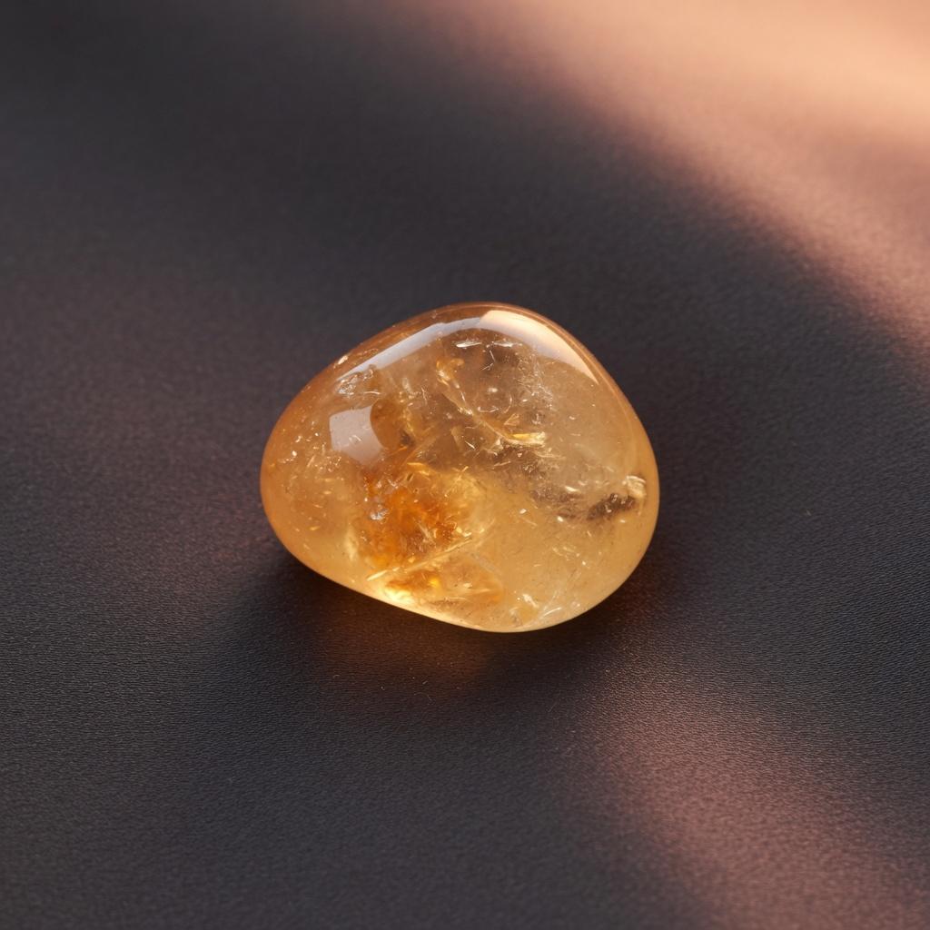 A tumbled citrine stone with warm honey tones.