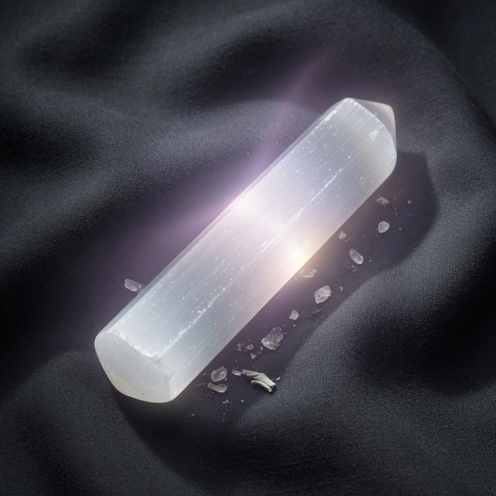 A polished selenite wand glowing softly.