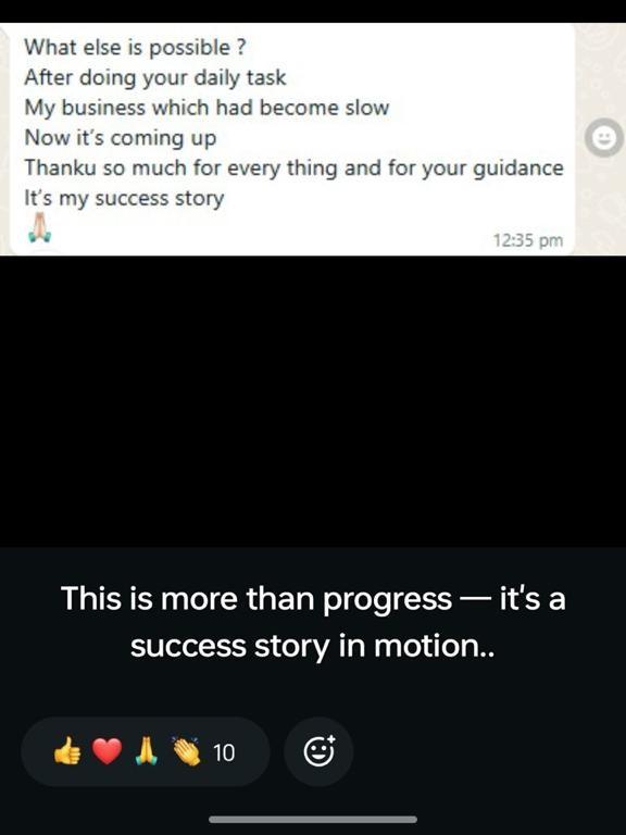 WhatsApp story sharing that a slow business improved after completing daily guidance.