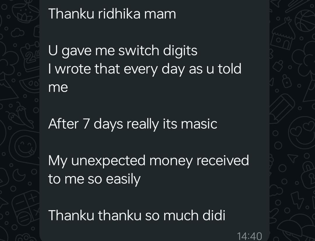 WhatsApp message thanking Ridhika after receiving unexpected money.